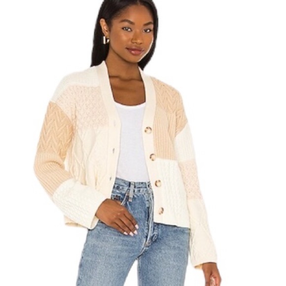 Rails Reese Cream Patchwork Mixed Cable Knit Oversized Cardigan Size L - Picture 16 of 16